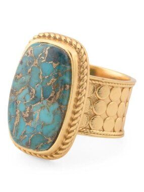 SHAANTI JEWELS Made In India 18kt Gold Plated Mohave Turquoise Ring